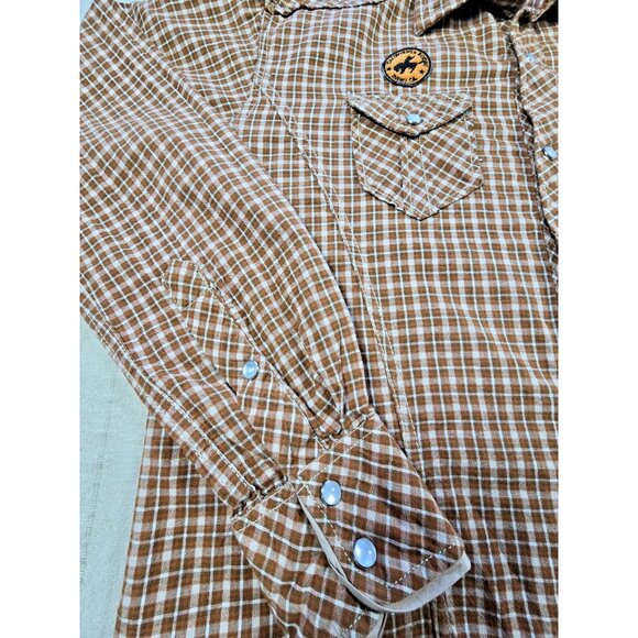 Ring of Fire Men’s M Brown Plaid Western Snap Shirt Long Sleeve Cowboy USA - Picture 3 of 16